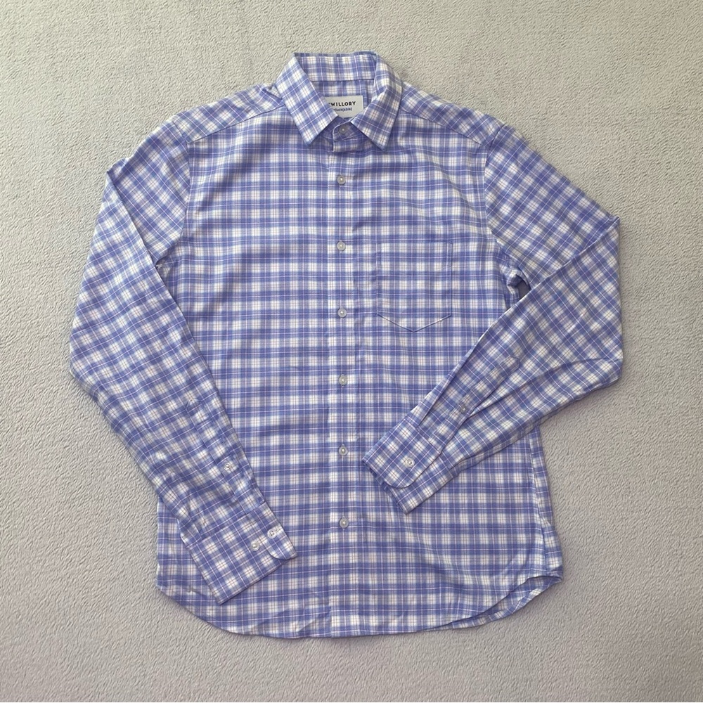 Twillory Mens Button Up Untuckable Tailored Fit Shirt Blue Plaid